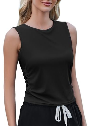 Weardear Camiseta Deportiva sin Mangas para Mujer, Camiseta de Yoga, Top Corto sin Mangas, Ligera, Informal, Funcional, para Gimnasio, Fitness, con Pliegues Laterales