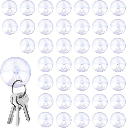 Crochets de à Ventouses 40 Pièces en Plastique Transparent 4 cm - Crochets d’Aspiration Puissants pour Suspendre Serviettes, Vêtements, et Guirlandes