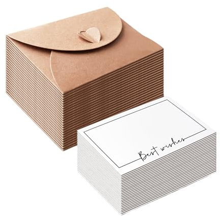 Katyjun 25 Stück Mini Briefumschläge mit Karten, Kraftpapier Kleine Briefumschläge Mini