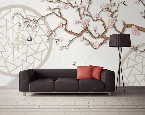 Papier Peint Intissé Magnolia Poster Tableaux Muraux Tapisserie Photo Trompe L'Oeil Salon Chambre Art Mural 400Cm(L) X280Cm(H)