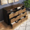Queta Kommode Sideboard aus Bernstein Glas, Sideboard mit Metallgriffen, Kommode mit 6 Schubladen und 2 Fächern, kippsicher, 120 x 40 x 80 cm, Eiche
