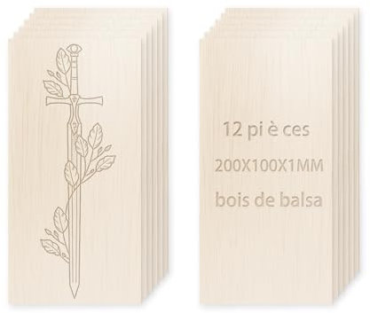 Hojas de madera de Balsa, 200 x 100 x 1 mm, piezas de madera sin acabar, juego de 12 unidades, para modelismo (200 x 100 x 1 mm)