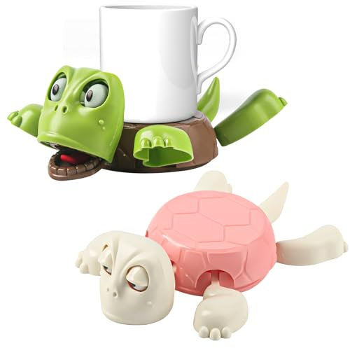 Lot de 2 dessous de verre tortue imprimés en 3D, dessous de verre drôle de tortue, nouveaux sous-verres pour 2025, design capteur de gravité, cadeaux pour amis et enfants