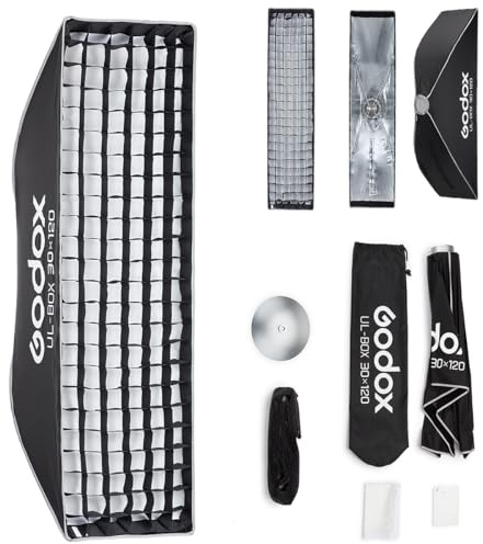 Godox Quick Release Softbox 30x120cm Rechteckige Schirm-Softbox mit Bowens-Anschluss, abnehmbare Front- & Innendiffusoren, Wabengitter & Diffusorplatte für Fotografie, Live-Streaming&Porträtaufnahmen