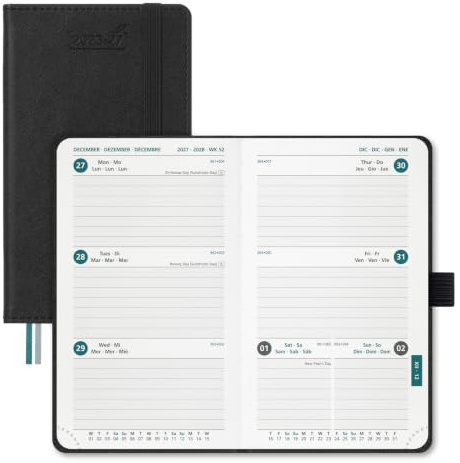 BEZEND Taschenkalender 2026 2027 Klein Wochenkalender A6 15,5 x 9 cm | 18 Monate Kalender (Jul 26 - Dez 27), 1 Woche 2 Seiten, PU-Leder Hardcover, 80 GSM Papier, Schwarz