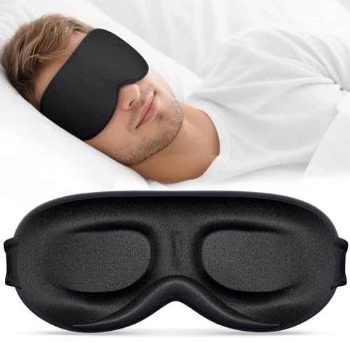 Vynix Sleep Mask for Men Women - 100% Blackout Eye Masks for Sleep - 3D Soft Sleeping Mask for Side Sleepers - Zero Pressure Lash Extensions Eye Cover Shade for Airplane Travel Essentials, Black