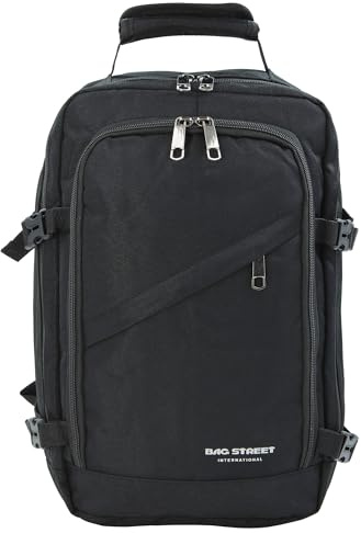 BAG STREET Rucksack Handgepäck 19L mit Trolley-Gurt und Organizer | Backpack Daypack Kompakt Handgepäck Urlaub Reise Freizeit (Schwarz)