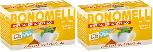 Bonomelli Infusi Erboristici, Zenzero e Curcuma, Confezione da 32 Filtri, Gusto Speziato e Digestivo, Infusione a Caldo e a Freddo, Ingredienti 100% Naturali