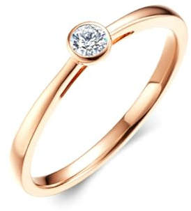 BCughia Anelli in Oro Rosa Donna, 0.08ct Rotondo Forma Diamante Anelli di Fidanzamento Donna Misura 10