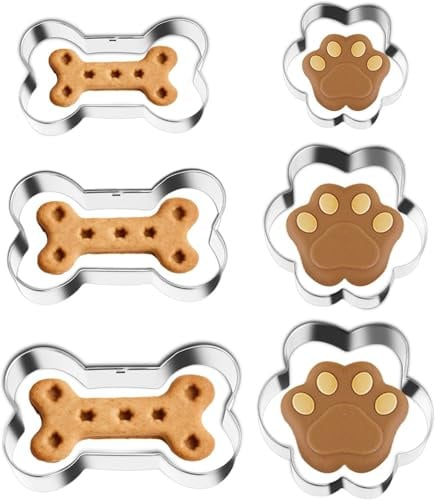SHENLIU 6 Stück Keksausstecher hund, Ausstechformen Knochen Pfote Plätzchen Ausstecher Edelstahl Plätzchenformen für Hunde-Kekse oder Leckerlis Backen Basteln