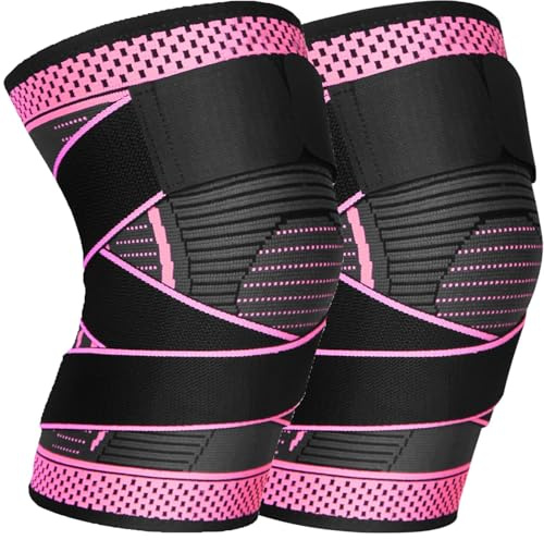 Ruilaibao Kniebandage für Männer Damen Sport Kniestütze für Laufen, Joggen, Fitness, Basketball, Volleyball, Bergsteigen Verstellbares Kompression Kniebandage 2 Stück (Rosenrot, S)