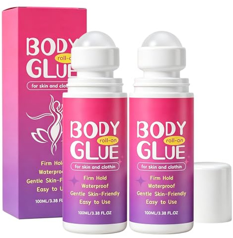 2PCS Fashion Glue, Hautfreundlich& Unsichtbarer Klamotten Kleber Auf Haut, Kleidung Roll-On-Kleber Starke Haftung, Für Alle Stoffarten Zum Strumpfhosen,Tänzer,Schultergurten(100ml)