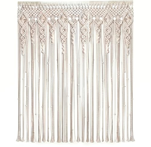 Boho Makramee Vorhang 100 x 200 cm, Türvorhang Baumwolle Handgefertigt, Raumteiler Vorhang Hängend, Makramee Wandbehang Groß, Fadenvorhang Tür für Balkon, Terrassentür, Wohnwagen Deko (Style B)