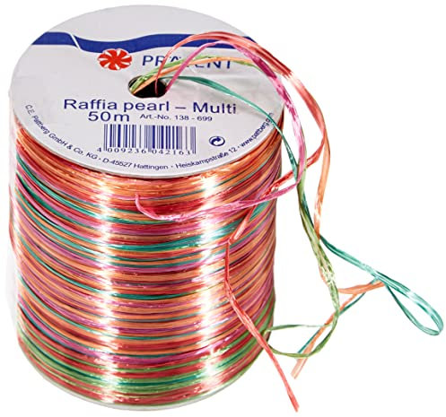 Präsent Raffia Pearl-Multicolour Bastband rot/Magenta/grün, 50 m metallic Dekoband, Verzieren & Basteln, Geschenkband für feierliche Anlässe