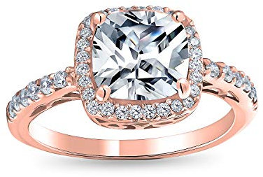 Bague De Fiançailles Pour Femmes En Argent Sterling Plaqué Or Rose Avec Un Anneau Fin De 1 Mm 3CT AAA CZ Zircon Cubique Jaune Canari Halo Solitaire Square Radiant Cushion Cut