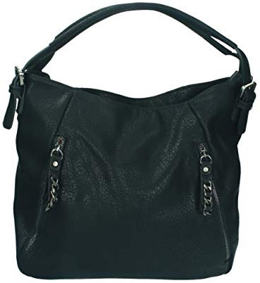 Damen Handtasche PARIS 3 Henkeltasche Umhängetasche mit Reißverschluss, Schulterriemen und zwei Henkeln Farbe schwarz