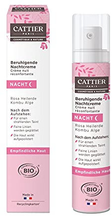 Cattier Beruhigende Nachtcreme, rosa Heilerde, empfindliche Haut, Naturkosmetik, 50 ml