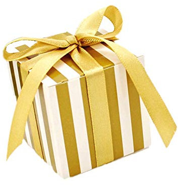 JZK 50 x Goldstreifen Geschenkbox Süßigkeiten Karton Schmuck Schachtel Gastgeschenke Kartonagen Bonboniere Favour Box für Hochzeit Geburtstag Party Festival