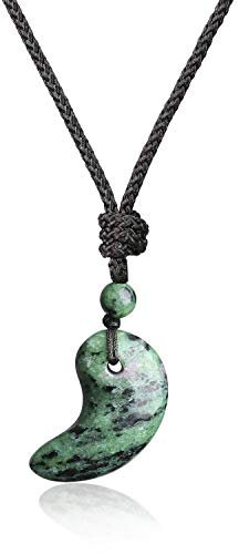COAI Geschenkideen Unisex Japanische Magatama Kommaförmige Horn Anhänger aus Ruby Zoisit Amulett Glückskette