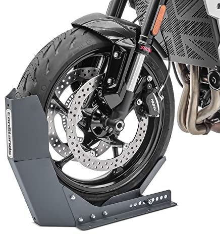 Constands Easy-Fix Motorrad Ständer für 15 bis 21, 90-180 mm Reifenbreite, Motorradwippe für Anhänger Transportständer, passend für alle gängigen Vorderräder & viele Hinterräder - Grau Matt