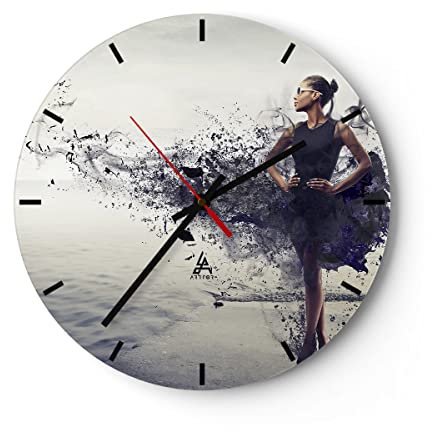 Modern Wanduhr Afrika Modell schönheit komposition 30x30cm Rund Klein Wand Uhr Glas Analog Zimmeruhren Küche Büro Wohnzimmer Glasuhr Wall Clock Dekoration Design Küchenuhr C3AR30x30-2623