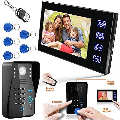 YLXD Visiophone, Vidéo Phone Intercom,Sonnette Visuel De Porte avec Sécurité 7inch Moniteur Intérieur pour Maison Surveillance Carte D'identité/Code/Gâche électrique/Bouton Poussoir
