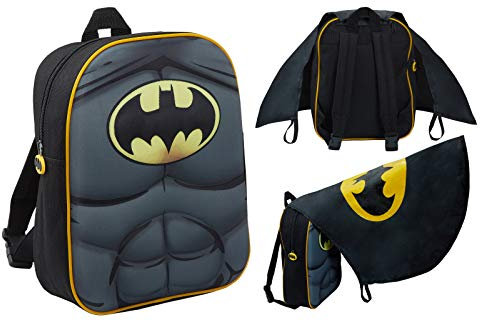 Jungen Batman 3D Rucksack mit faltbarem Umhang Kinder DC Comics Neuheit Verkleidung Rucksack Tasche