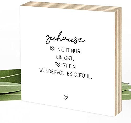 Wunderpixel® Holzbild Zuhause ist - 15x15x2cm zum Hinstellen/Aufhängen, echter Fotodruck mit Spruch auf Holz - schwarz-weißes Wand-Bild Aufsteller - zur Dekoration oder als Geschenk-Idee