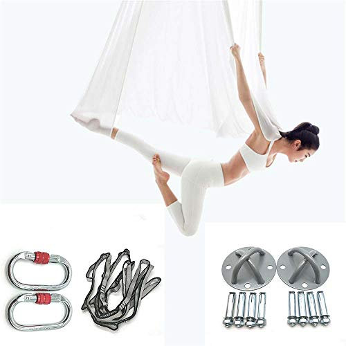 WDMSN Aerial Yoga Hammock Stand Kit Premium Silk Swing Strap Set 5 * 2.8M Antigravity Exercises Frame Trapeze Silks Sling/Inversion Tool for Professional Safety - Lots of Colours,White