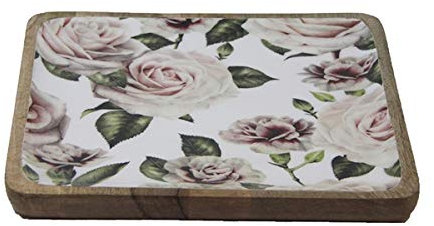van Deurs Servierplatte Tablett, Schale, Gedeck Schale Mangoholz mit Emaille Mango Wood Roses Salatschüssel Schüssel (Schale 30x30 cm)