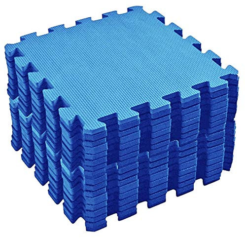 Lot de 20 carreaux de sol imbriquables - Tapis d’exercice antidérapant avec bordure et sac de transport - Dalle en mousse pour gymnases, yoga, entraînement en plein air, enfants, 30 cm x 30 cm (bleu)