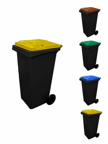 Jardin202 - Contenedor de basura reciclables Ecodiseño 120L 2 ruedas | 120 L (TAPA AMARILLA)