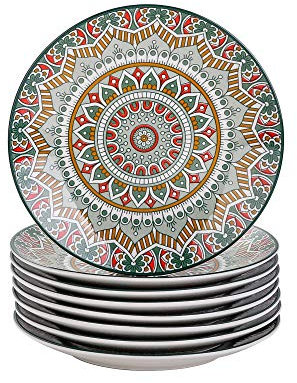 Vancasso Mandala Service de table - Lot de 8 assiettes à dessert - Diamètre : 21,2 cm - Style bohème