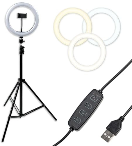 GATOR FRAMEWORKS – Anello LED 10 con Treppiede Regolabile, Supporto Smartphone, 3 Modalità Colore, 10 Livelli Luminosità, USB con Telecomando (GFW-RINGLIGHTTRIPD)