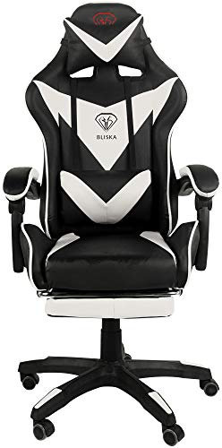 TRISENS Gaming Stuhl Home Office Chair Racing Chefsessel Bürostuhl Sportsitz Büro Stuhl, Farbe:Schwarz/Weiß