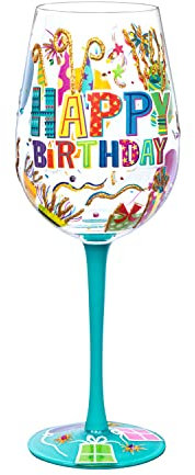 NymphFable Verre à Vin Peint à la Main Joyeux Anniversaire Verre Vin Rouge 42cl Cadeau Personnalisé pour Famille et Ami