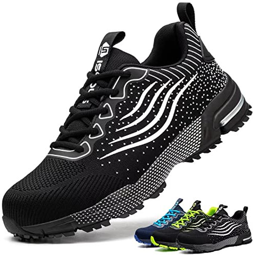 ISOOUS Chaussures de Sécurité Homme Legere Chaussures de Travail Femme Respirante Embout Acier Protection Baskets de Sécurité Confortable Noir 38
