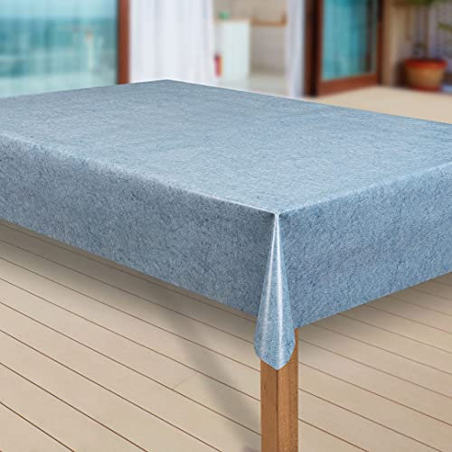laro Wachstuch-Tischdecke Abwaschbar Garten-Tischdecke Wachstischdecke PVC Plastik-Tischdecken Eckig Meterware Wasserabweisend Abwischbar, Muster:Uni blau meliert, Größe:140x240 cm