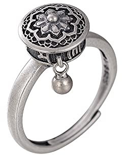 XIANNVQB 925 Silberringe - Chinesischer Stil S925 Verstellbarer Ring Retro Persönlichkeit Sechs-Zeichen Mantra Lotus Gebetsmühle Öffnungsring Schmuck Geschenk, S925Silber Ring, Verstellbar