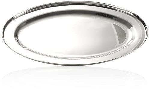 com-four® Servier-Tablett aus Edelstahl - ovales Tablett zum Servieren und Dekorieren - glänzendes Serviertablett (40x26cm - 1 Stück)