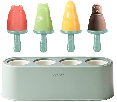 Popsicle Mold Set 4 Pieces Homemade Silicone Popsicle Maker Easy Release Ice Cream Molds Reusable DIY Pop Molds (Green, WinterWonder Pops)