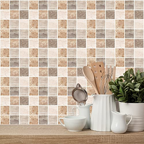Piastrelle Adesive Cucina 30x30 Colore Chiaro Piastrelle Adesive Bagno Pavimento Adesivo Paraschizzi Cucina Adesivo Piastrelle Ceramica Carta Adesiva per Mobili Vintage(10 pezzi)