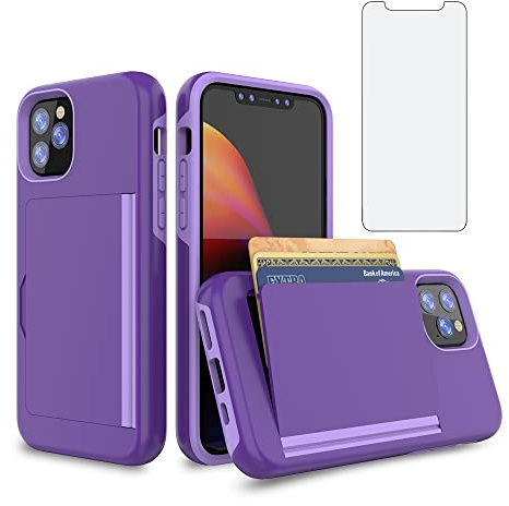 Asuwish Phone Case for iPhone 11 Pro Max 6.5 with Tempered Glass Screen Protector Cover and Credit Card Holder Stand Slim Hybrid Mobile Cell Accessories iPhone11 11pro Promax i XI Plus Women Purple
