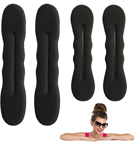 Haarknoten-Hersteller, 4 Stück, schwarz, magischer Dutt Haar-Dutt Haar-Accessoires, Schaumstoff, einfaches perfektes Dutt-Werkzeug, Haarstyling-Zubehör für Mädchen und Frauen (2 Größen)