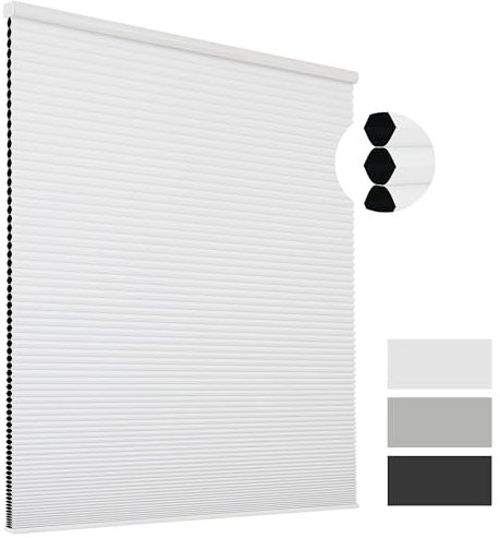 Joydeco Cellular Shades schnurlose Verdunkelungsrollo, weiße Wabenrollo, Verdunkelung, Free-Stop-Jalousien, schnurlose Schattierungen für Fenster, Wohnzimmer, Büro, Küche (71.1 cm Bx121.9 cm H)