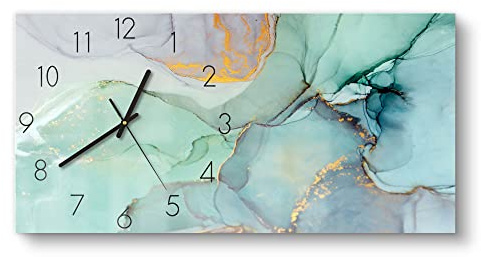 DEQORI Glasuhr | vertikal 60x30 cm | Motiv Zerlaufene Wasserfarbe | große XXL Design Uhr aus Glas | leise Wanduhr für Wohnzimmer & Küche | moderne Hingucker Uhr für die Wand