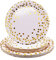 TOPWAYS White Gold Birthday Decorations Paper Plates Set, 7'' and 9'' Disposable Paper Dinner Dessert Party Plates Tableware Decorations for Birthday, Wedding, Anniversary, Picnic, 16pcs Each Size