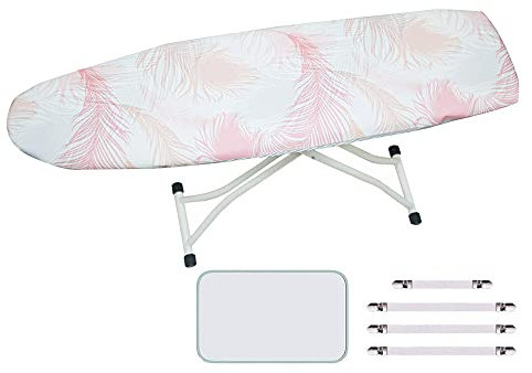 Treer Baumwollbezug Bügelbrettbezug für Dampfbügeleisen mit 4 Clips, Weich 3D Drucken 140x50cm Bügeltischbezug mit Kordelzug Komfort Polster Bezug für Bügeltisch (3 rosa Federn)