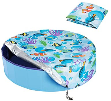 Ladadee Foldable Round Dog Swimming Pool Cover, for 32 /63“/48” Collapsible Outdoor Tub, PVC Coating Waterproof and UV Protection, Leakproof Washable Kiddie Pet Small Paddling Bath Accessories