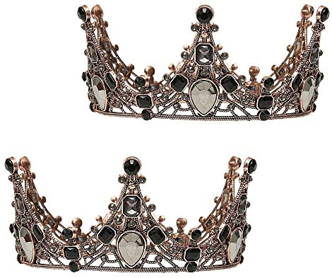 2 Stück Barock Krone Vintage Runde Tiara Retro Gothic Strass Schwarz Königin Krone für Festival Party Haarschmuck für Mädchen, About 4.7 inch (12CM) in diameter, Legierung, Acryl